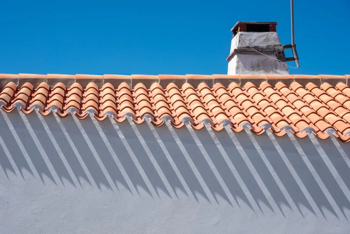Roof ridge line and chimney on a home in Kent, WA